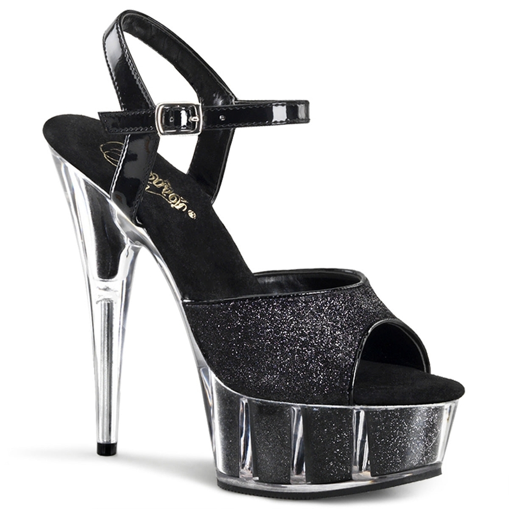 Pleaser Delight-609-5G Black and Silver Glitter Heels